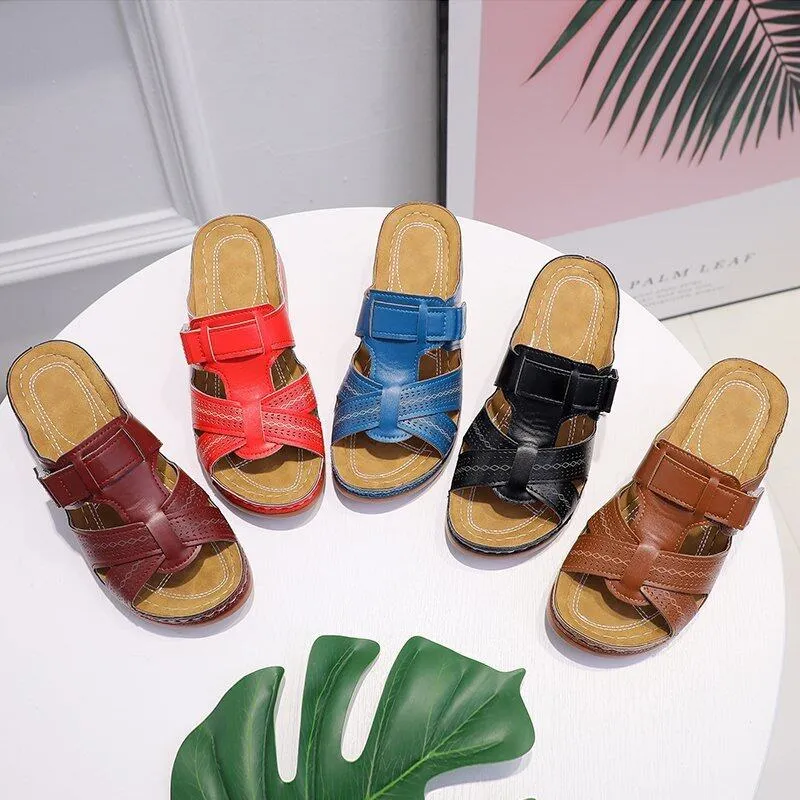 Orthopedic Leather Sandals with Adjustable Buckle and Non-slip Sole