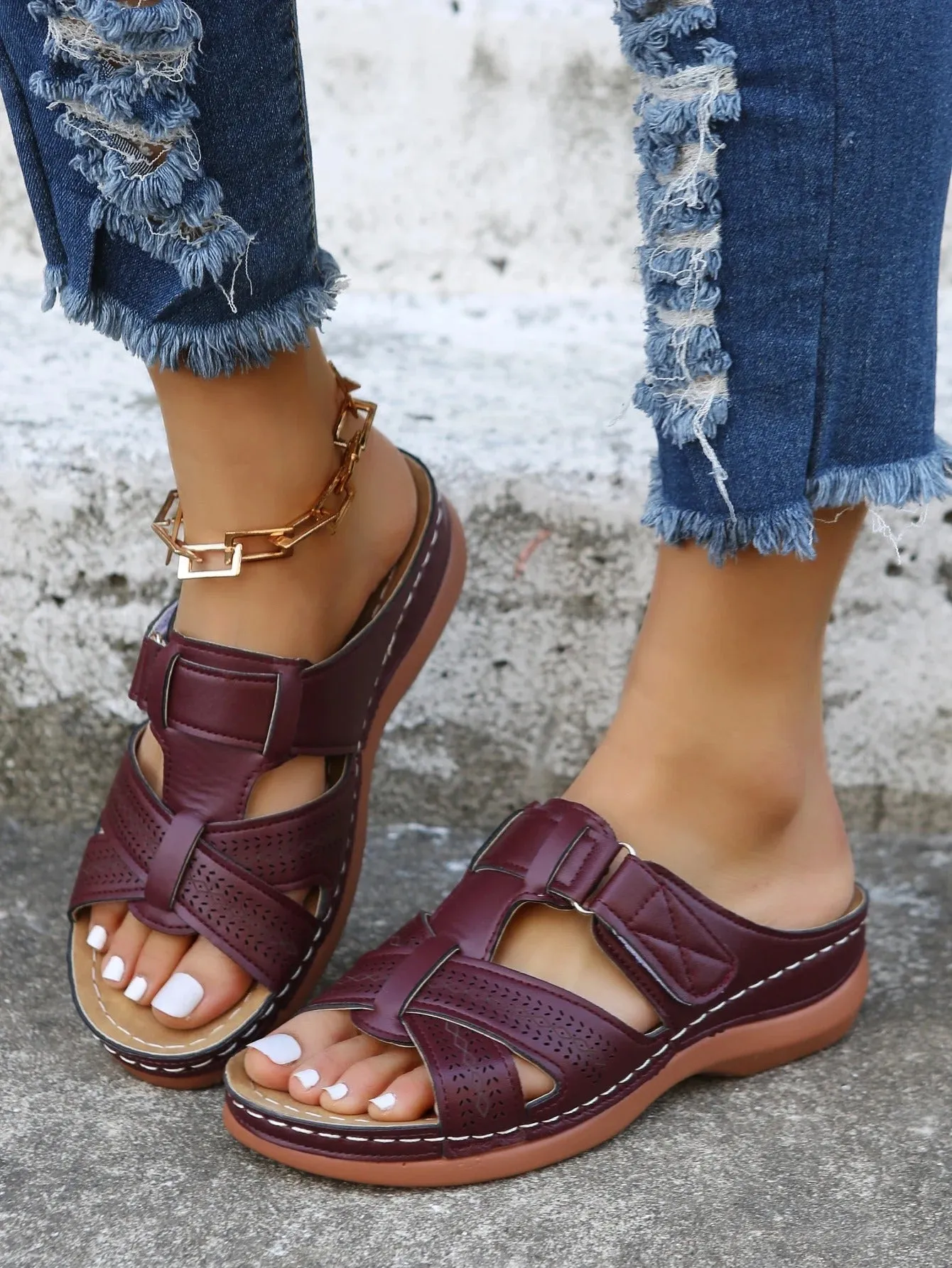 Orthopedic Leather Sandals with Adjustable Buckle and Non-slip Sole