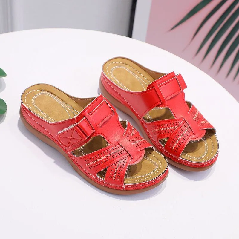 Orthopedic Leather Sandals with Adjustable Buckle and Non-slip Sole