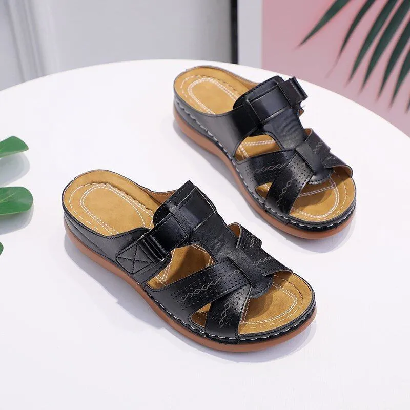 Orthopedic Leather Sandals with Adjustable Buckle and Non-slip Sole