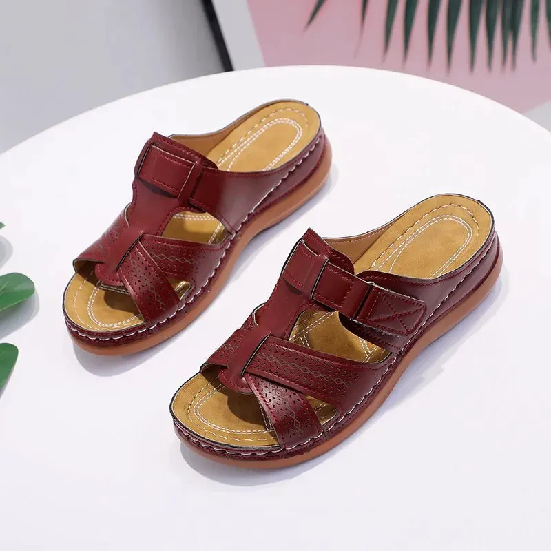 Orthopedic Leather Sandals with Adjustable Buckle and Non-slip Sole