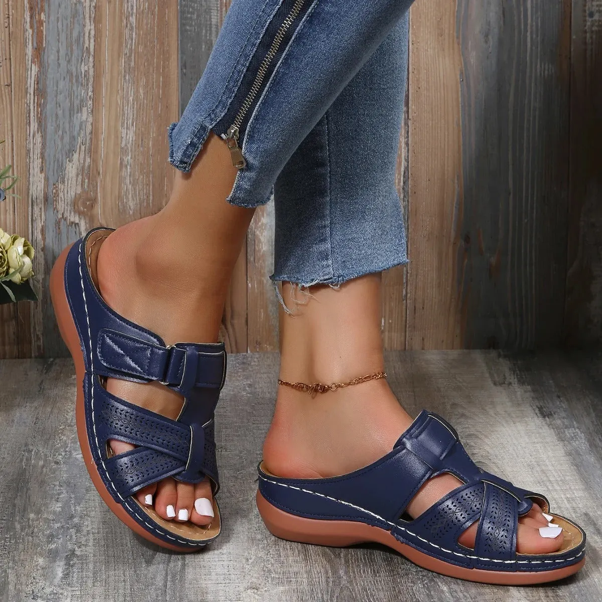 Orthopedic Leather Sandals with Adjustable Buckle and Non-slip Sole