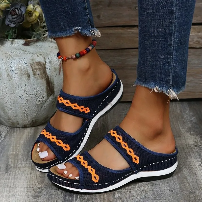 Orthopedic Leather Sandals with Geometric Pattern Design