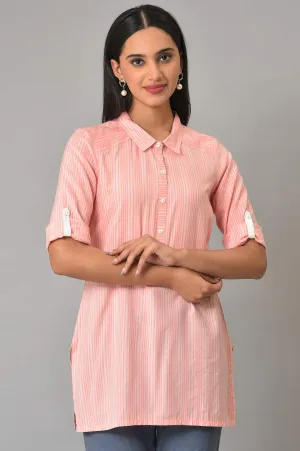 Peach Stripe Print Yarn-Dyed Plus Size kurta