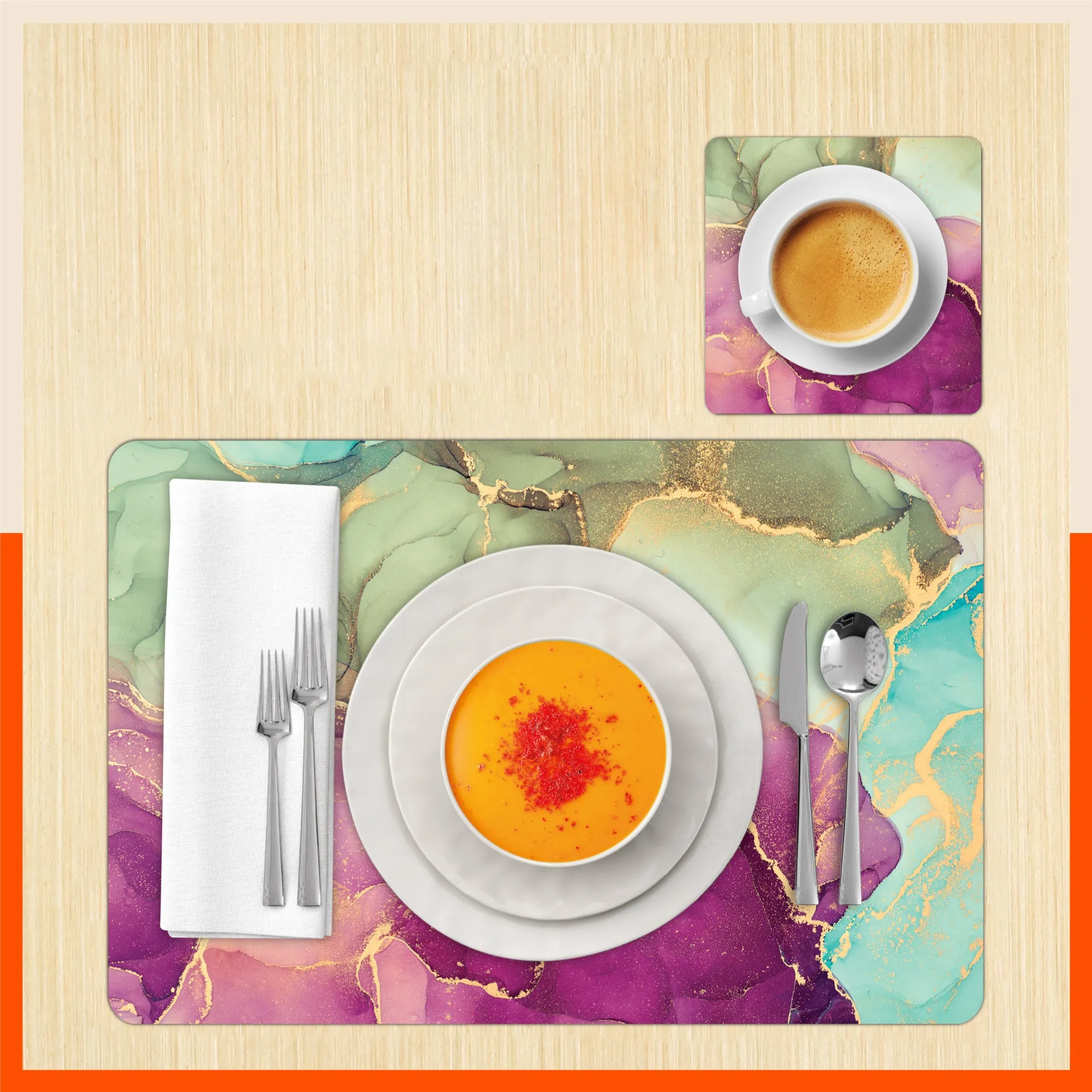 Polypropylene Table Mats & Coasters for Dining Table at Home (Hibiscus - Set of 6)