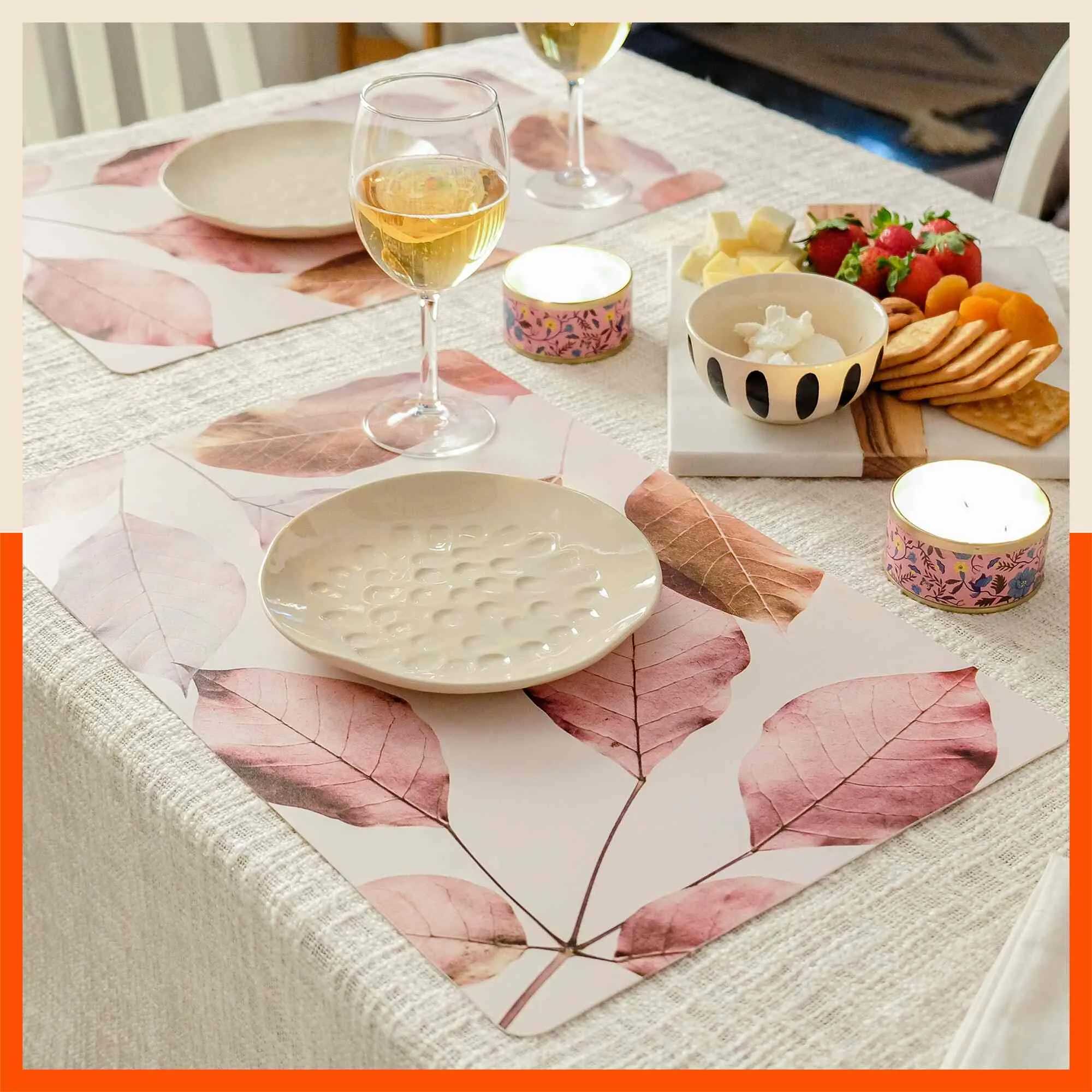 Polypropylene Table Mats & Coasters for Dining Table at Home (Hibiscus - Set of 6)