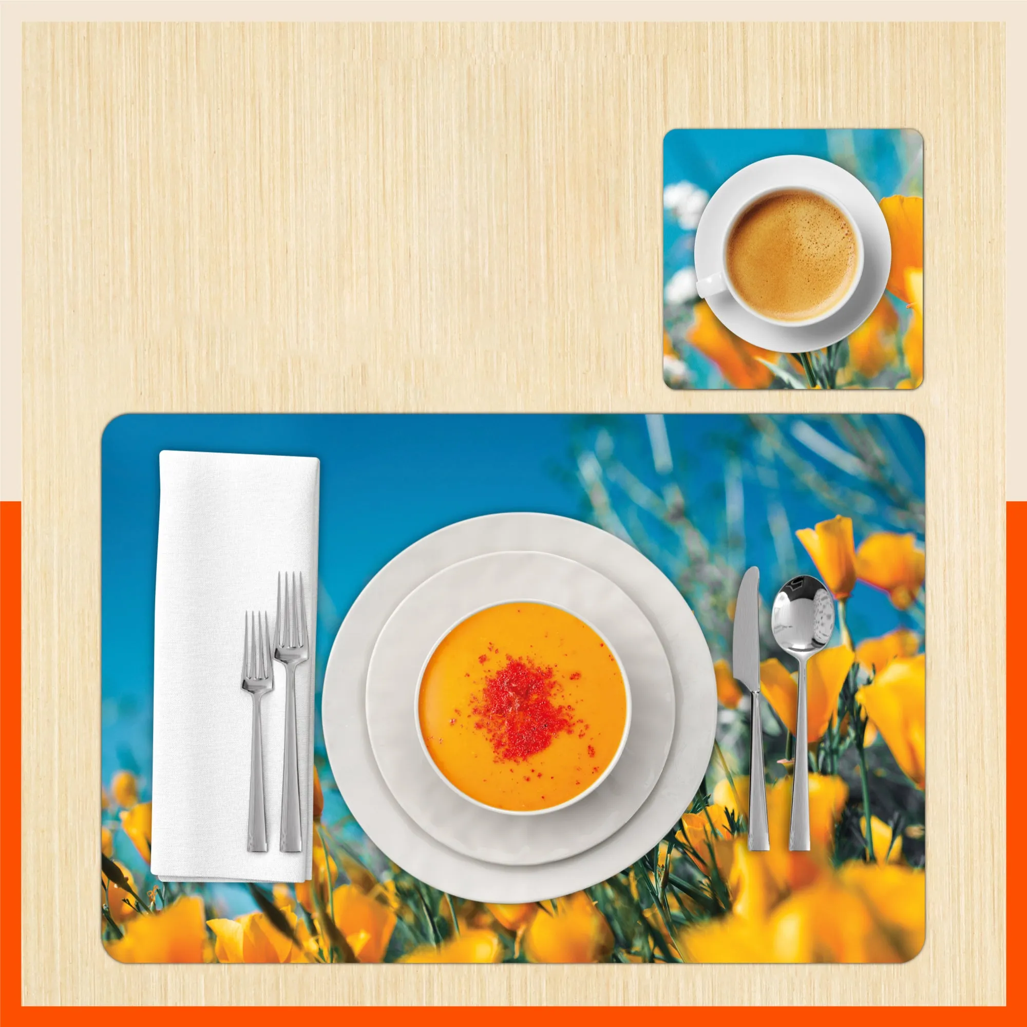 Polypropylene Table Mats & Coasters for Dining Table at Home(Cascabela - Set of 6)