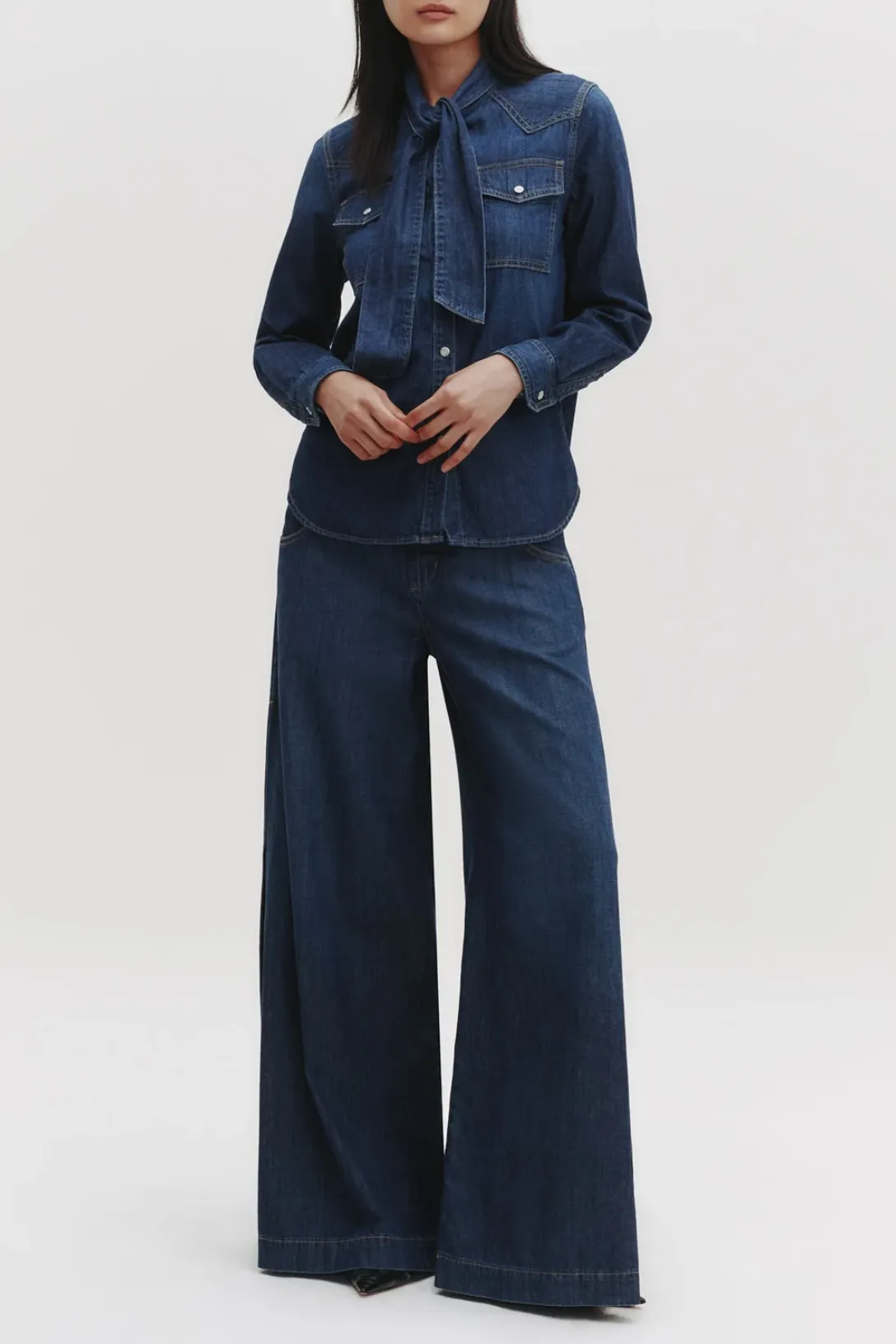 Rancher's Daughter Shirt With Tie | Dark Wash