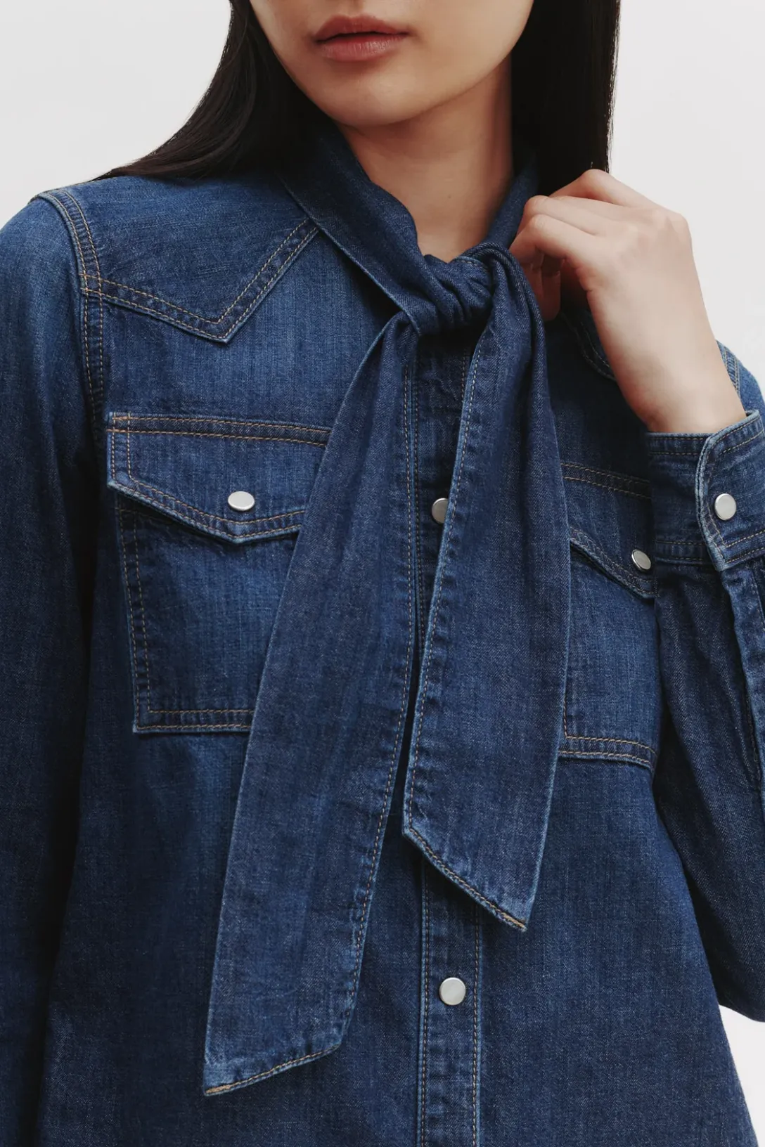 Rancher's Daughter Shirt With Tie | Dark Wash