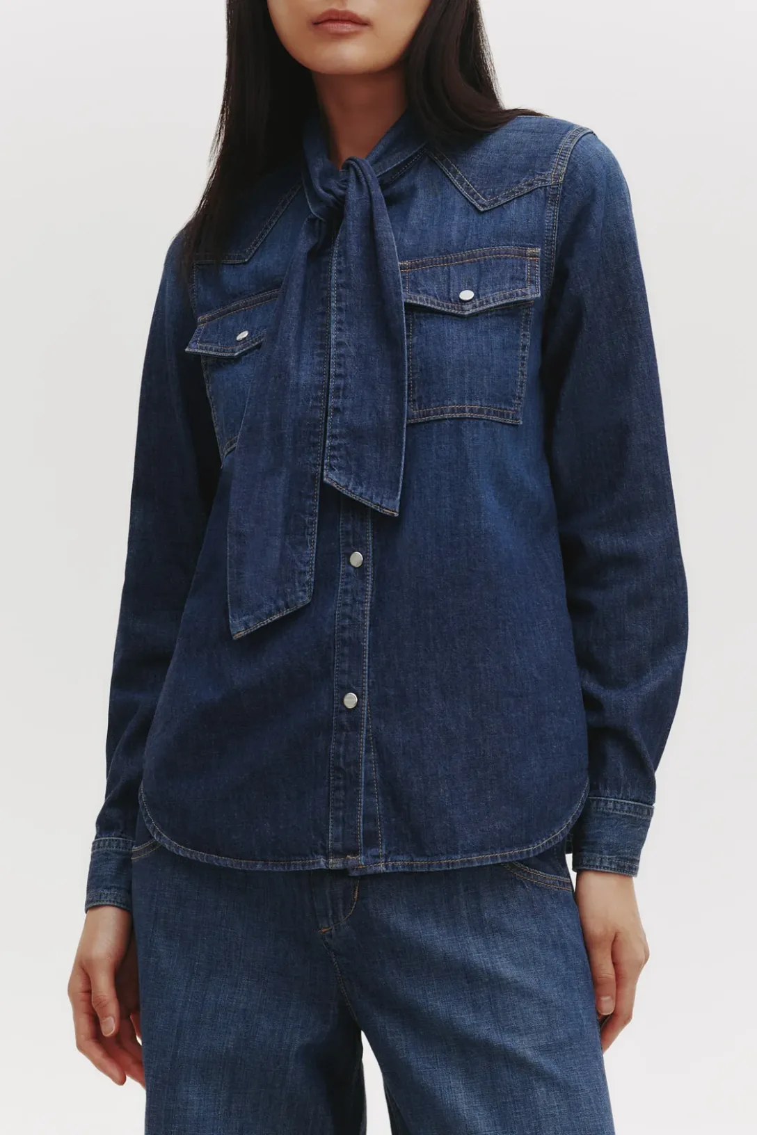 Rancher's Daughter Shirt With Tie | Dark Wash