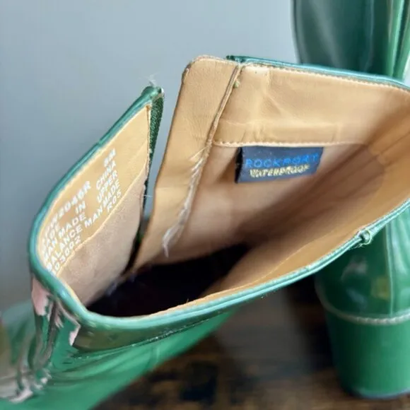 Rockport| Stylish Waterproof Green Women's Wedge Mid-Calf Side Zip Boots Sz 8M