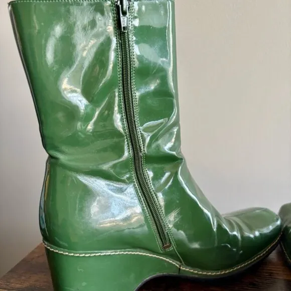 Rockport| Stylish Waterproof Green Women's Wedge Mid-Calf Side Zip Boots Sz 8M