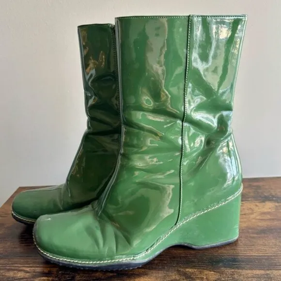 Rockport| Stylish Waterproof Green Women's Wedge Mid-Calf Side Zip Boots Sz 8M