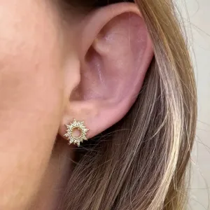 Round Spike Cz Stud Earrings In Gold
