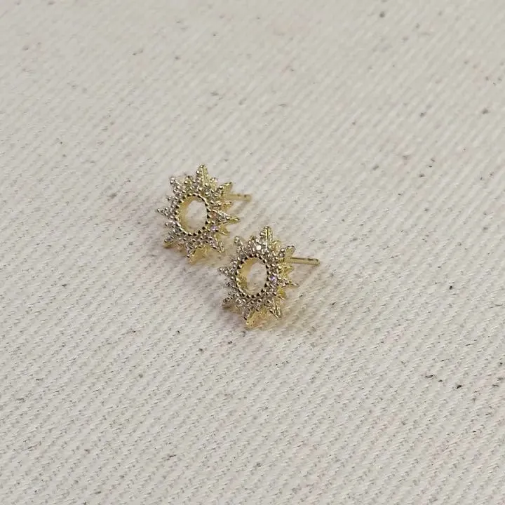 Round Spike Cz Stud Earrings In Gold