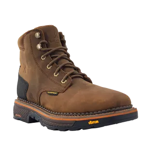 R.Watson Men's Brown Waterproof Broad Square Toe Lace Up Work Boots