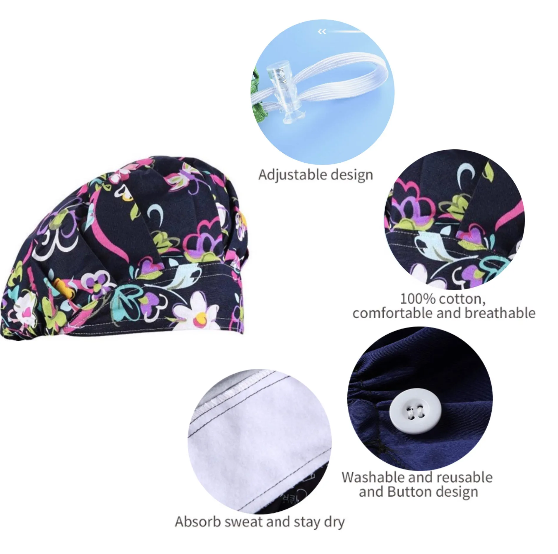 Satin Lined Scrub Cap | Bouffant Scrub Cap | Surgical Scrub Cap | Scrub Cap | Unisex Scrub Cap | Scrub Cap with Buttons | Satin Lined Cap