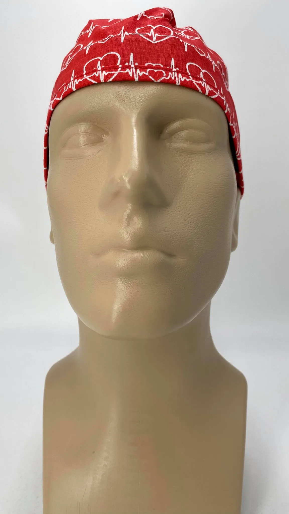 Scrub Cap Medical Surgeon Head Cover Surgical Hat Nurse Nursing Operating Room, Red White EKG Heartbeat
