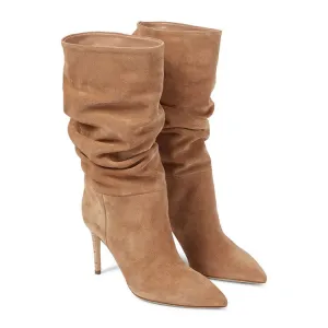 Suede Wrinkle Stiletto Heel Boots