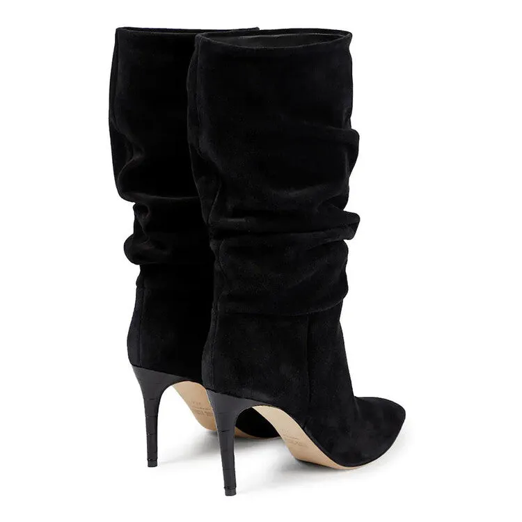 Suede Wrinkle Stiletto Heel Boots