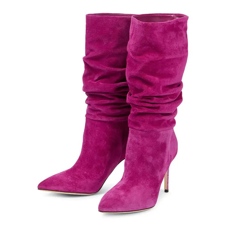 Suede Wrinkle Stiletto Heel Boots