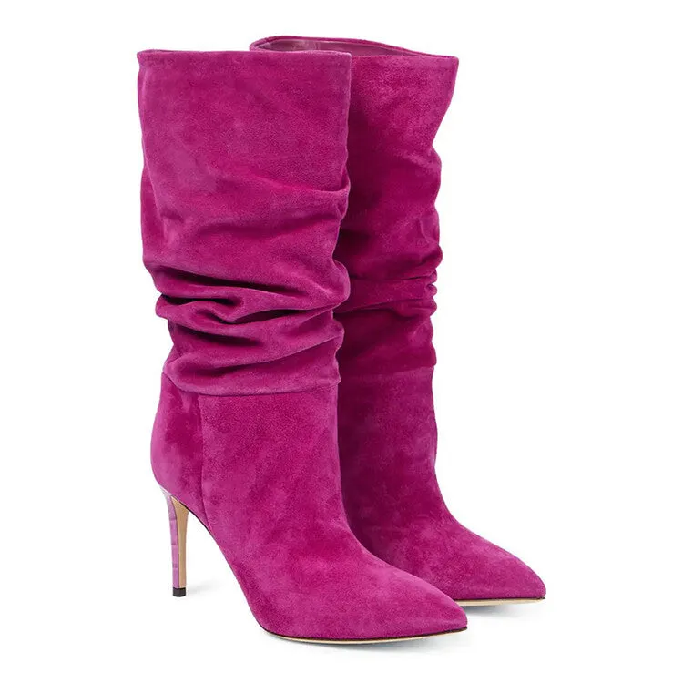 Suede Wrinkle Stiletto Heel Boots