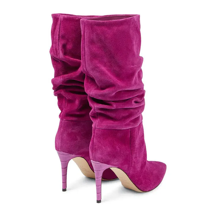 Suede Wrinkle Stiletto Heel Boots