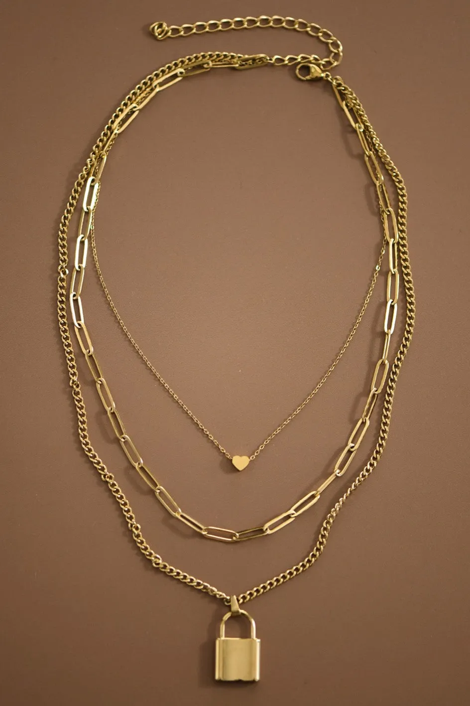 The Haven 18K Gold Plated Multi Layer Heart   Lock Necklace