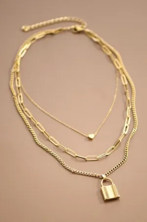 The Haven 18K Gold Plated Multi Layer Heart   Lock Necklace