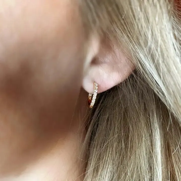 Thin Line Cubic Zirconia Hoops In Gold