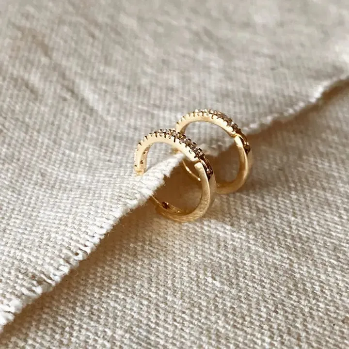 Thin Line Cubic Zirconia Hoops In Gold