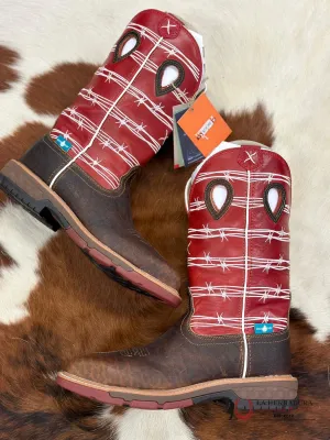 TWISTED X MENS WORK BOOTS WESTERN WORK NANO TOE DISTRESSED SADDLE & RUBY MXBNW01