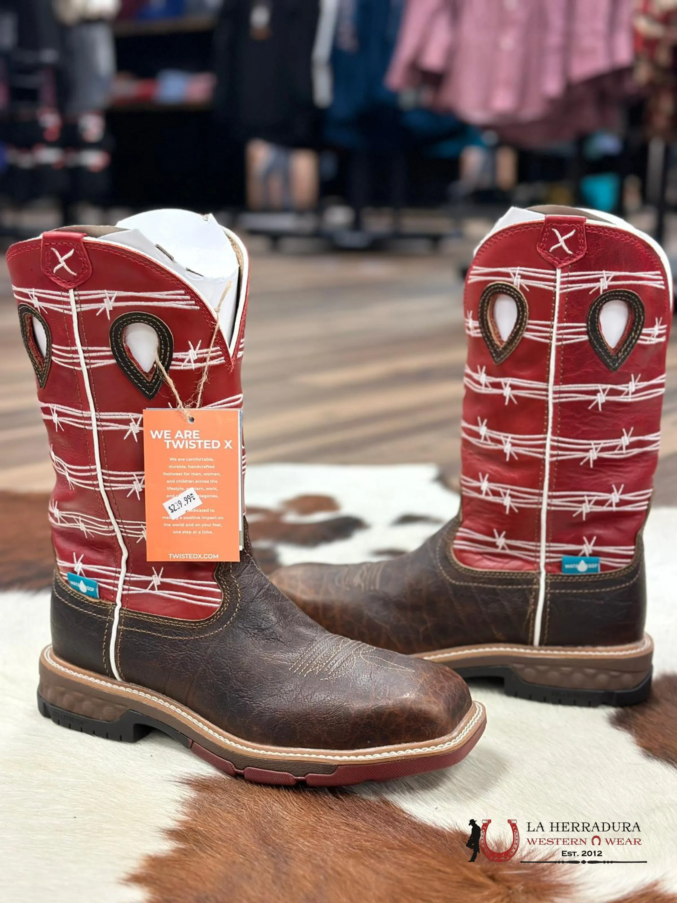 TWISTED X MENS WORK BOOTS WESTERN WORK NANO TOE DISTRESSED SADDLE & RUBY MXBNW01
