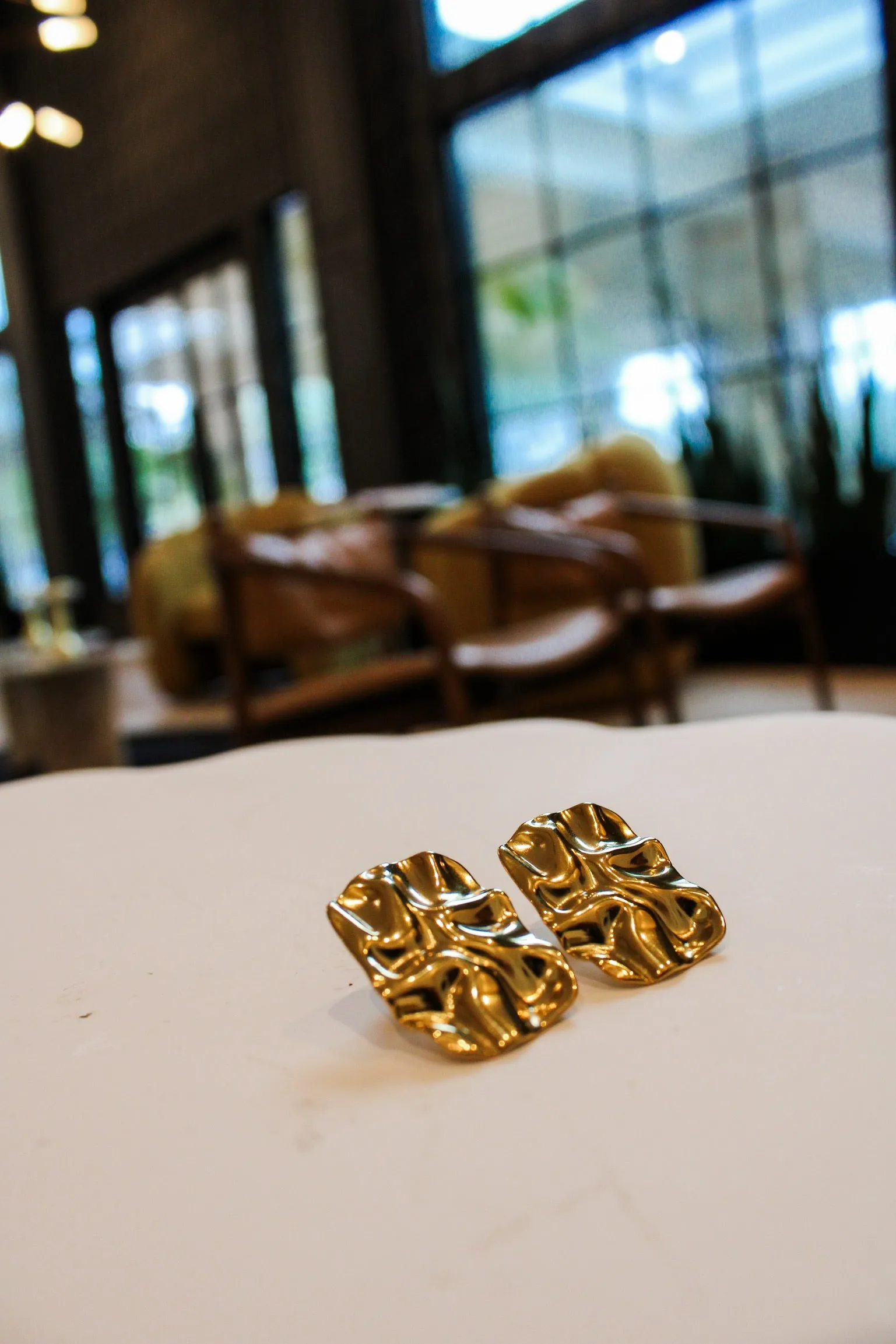 Waterproof Gold Crinkle Earrings