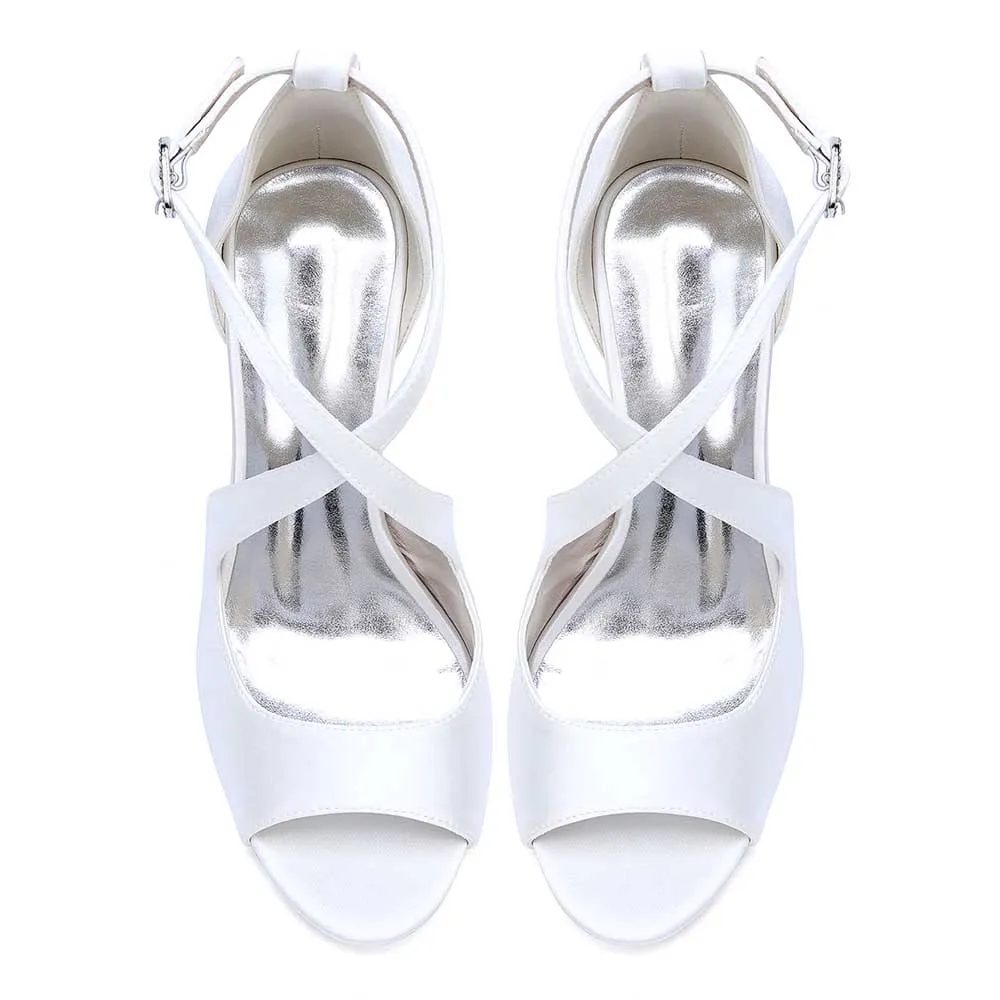 Wedding Shoes Cross Strap Bridal Sandals Hand-Made Dress Heels