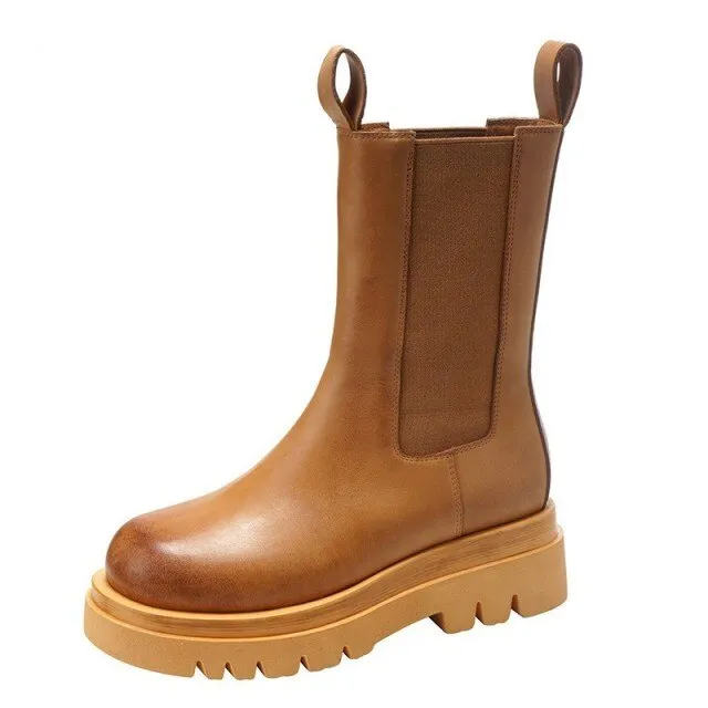 Women Thick Platform Block Heels Leather Work Safety Shoes