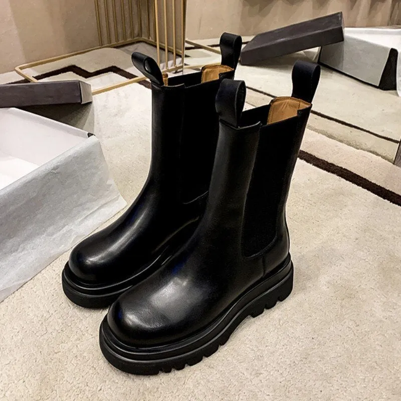 Women Thick Platform Block Heels Leather Work Safety Shoes