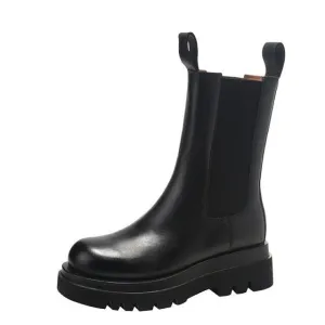 Women Thick Platform Block Heels Leather Work Safety Shoes