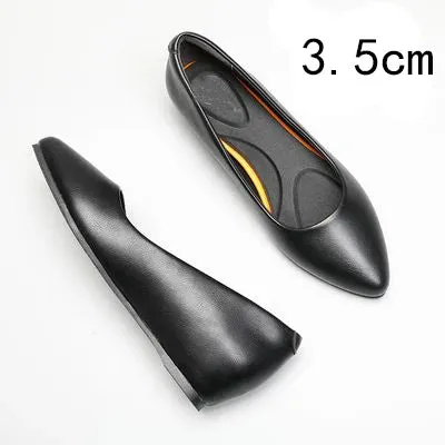 Women's Black Leather Work Shoes Round Toe Pumps Thick Heels Soft Sole Professional Non-Slip Work Shoes
