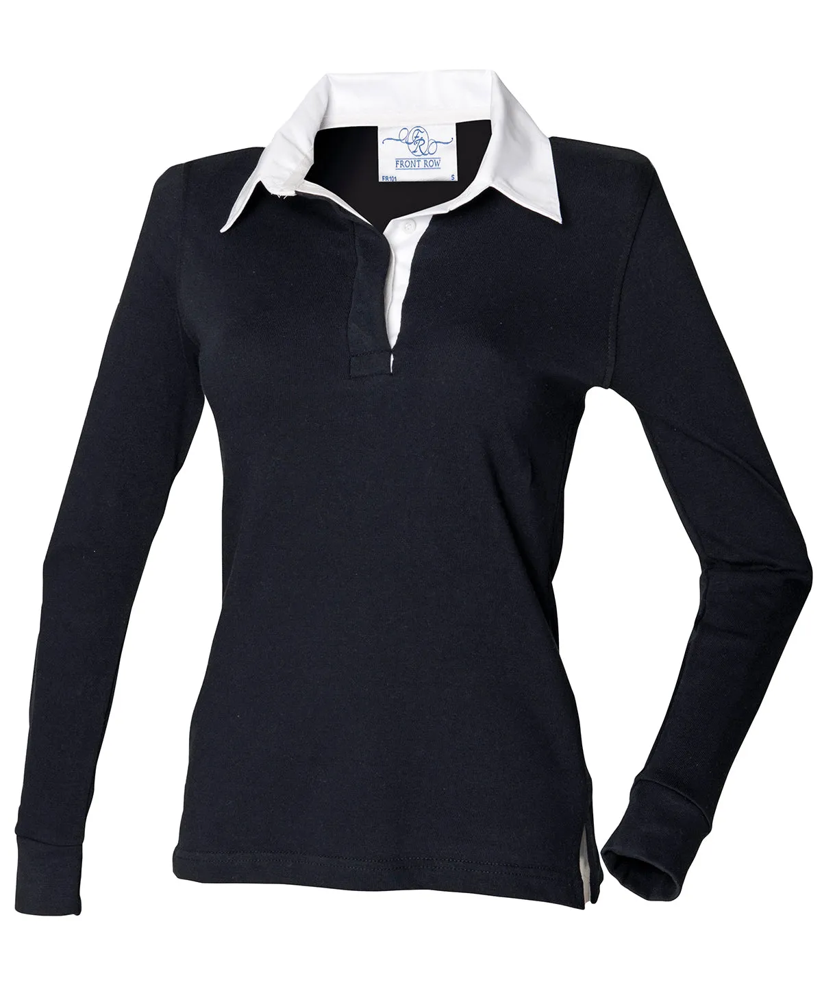 WORKWEAR SAMPLE SALE 2024 - FR101 Front Row Long Sleeve Ladies Fit Polo - Black/White - Size S